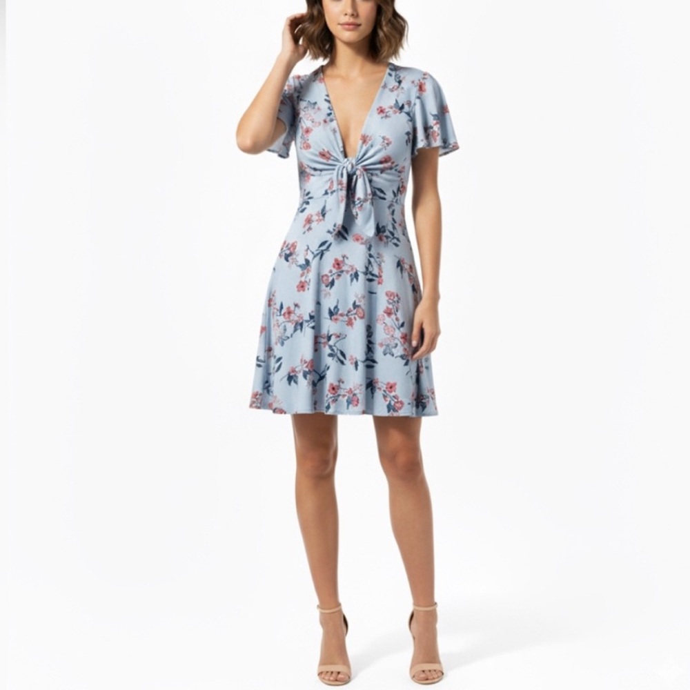 NWT BP Floral Tie Front Mini Dress XS Blue Coquette Coastal Cottagecore Lined